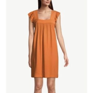 NWT! LOFT Orange Ruffle Sleeve Mini Dress